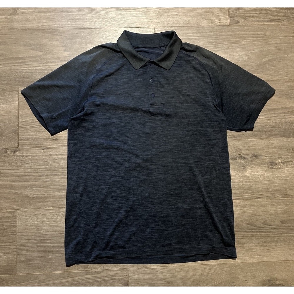Lululemon Polo Shirt Mens Large Blue Gray Performance Stretch Metal Vent Tech
